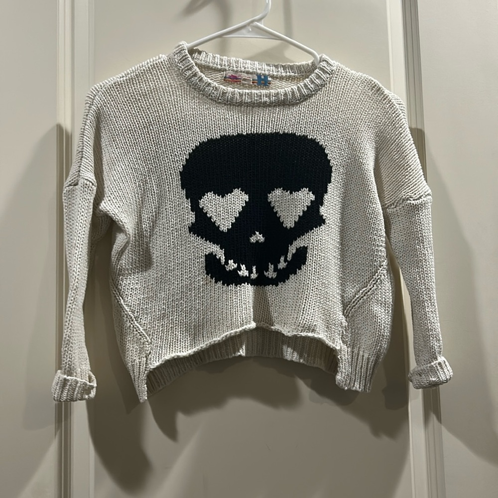 Vintage Havana Knit Skull cropped Sweater Crewneck cuffed 3/4 sleeves size M